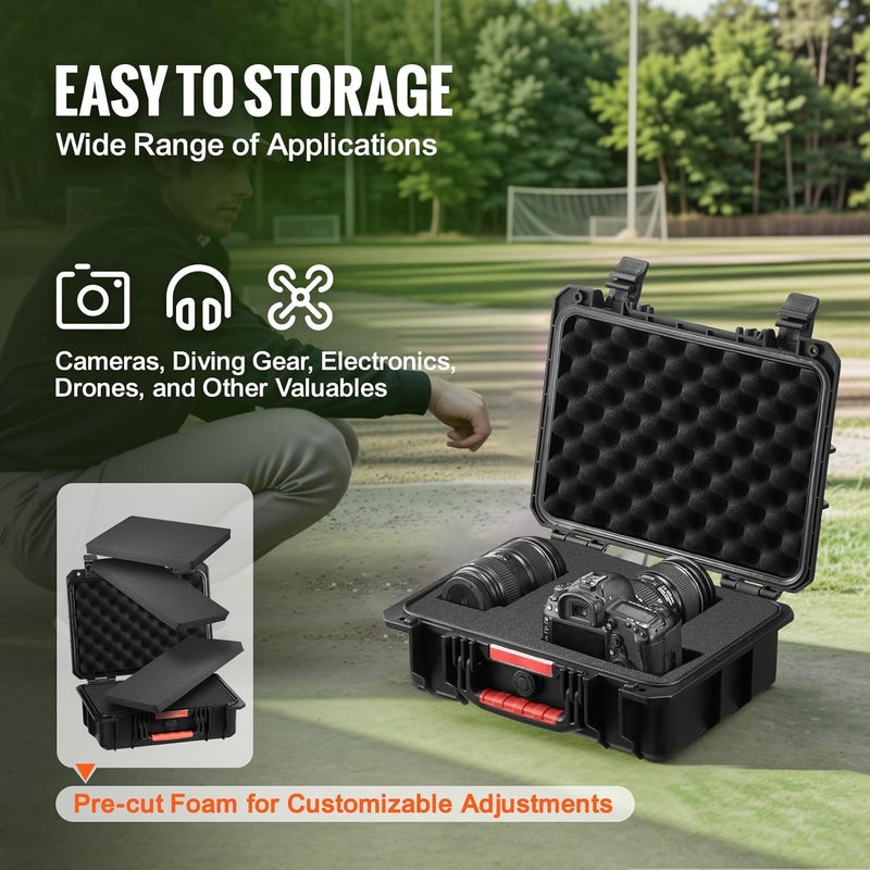 VEVOR Weatherproof Hard Case, Heavy Duty Protective Dry Box Case with Pre-cut Foam, Retractable Pull Handles for Travel, Hunting, Military, Tactical, IP67 Waterproof for Cameras(14.96x11.81x5.51) - Image 3